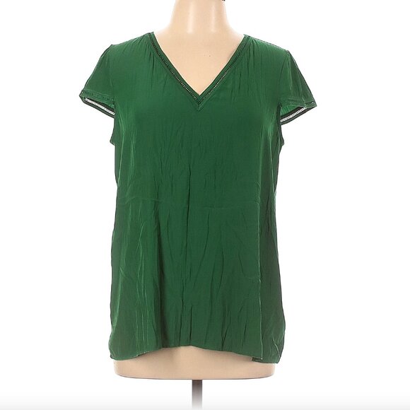 Lola & Sophie Size L Short sleeve Navy Blue v neck Blouse with cap sleeve - Picture 4 of 5